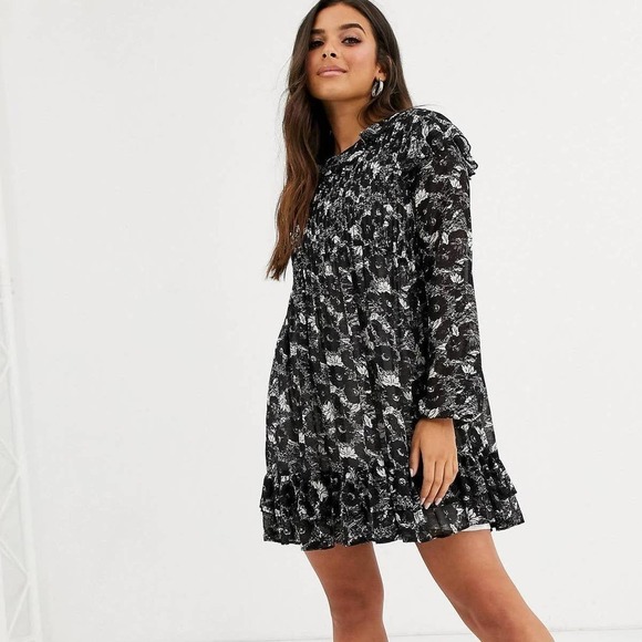 Free People Black Floral High Neck Long Sleeve These Dreams Dress Tunic - Picture 1 of 13